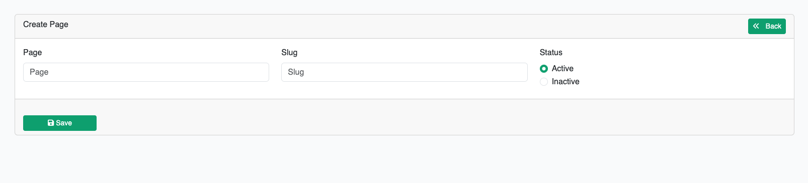 Create page form