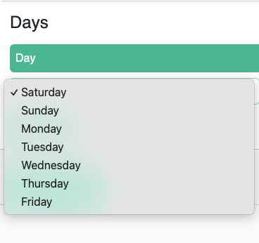 Day selection dropdown